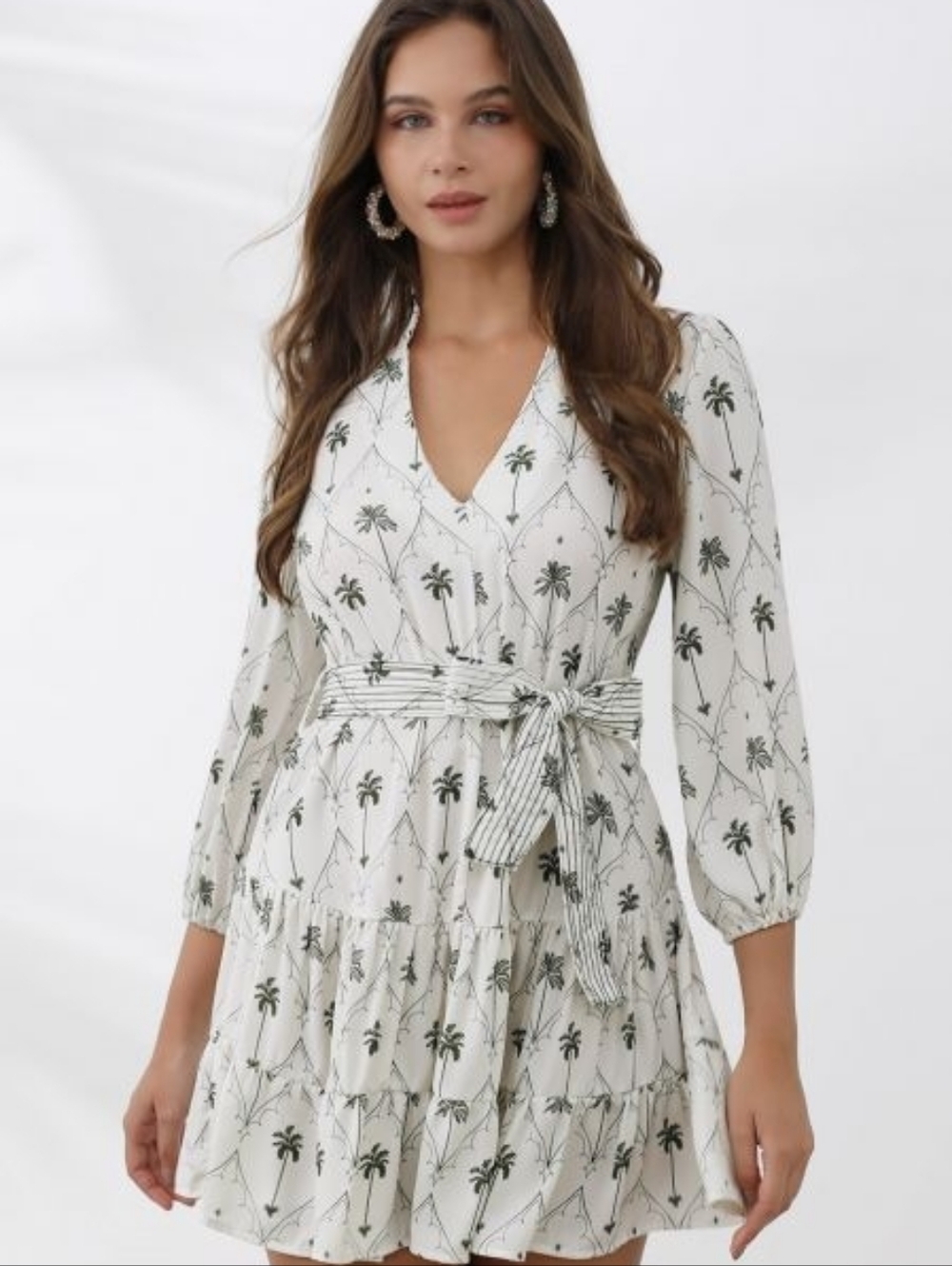 NWT Zara White Palm Print Wrap Dress